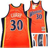 Golden State Warriors Stephen Curry Autographed Orange Authentic Mitchell & Ness 2009-10 HWC Authentic Rookie Jersey Size 44 Beckett BAS QR Stock #234959