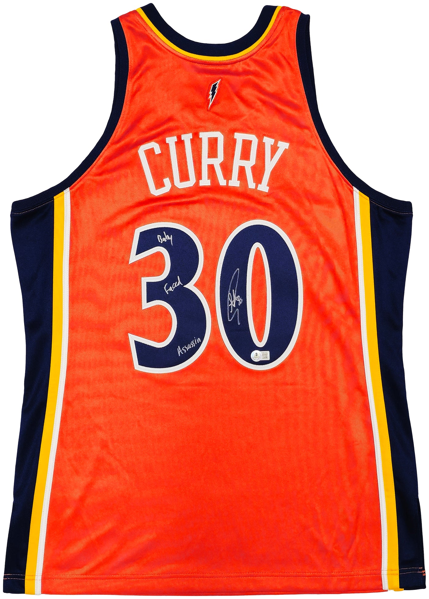 Golden State Warriors Stephen Curry Autographed Orange Authentic Mitchell & Ness 2009-10 HWC Authentic Rookie Jersey Size 44 "Baby Faced Assassin" Beckett BAS QR Stock #234960