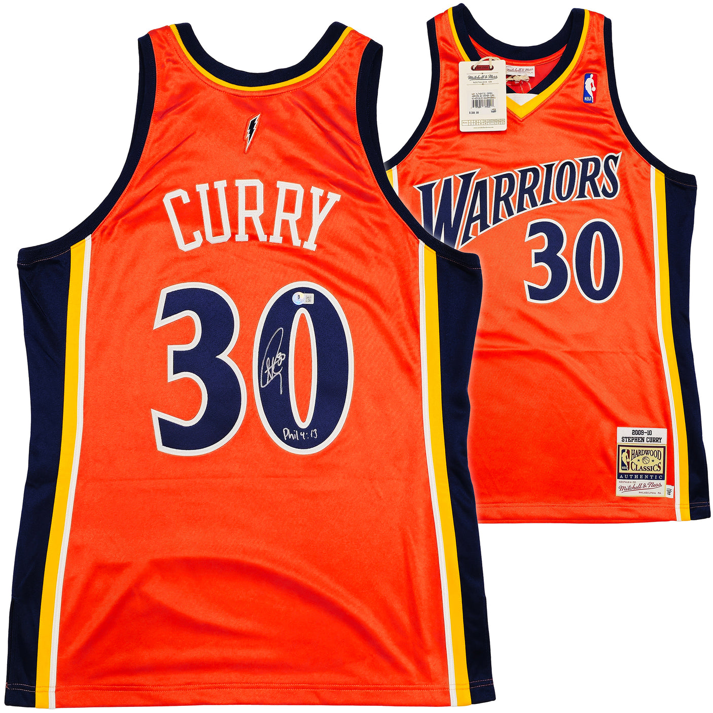 Golden State Warriors Stephen Curry Autographed Orange Authentic Mitchell & Ness 2009-10 HWC Authentic Rookie Jersey Size 44 "Bible Verse" Beckett BAS QR Stock #234958