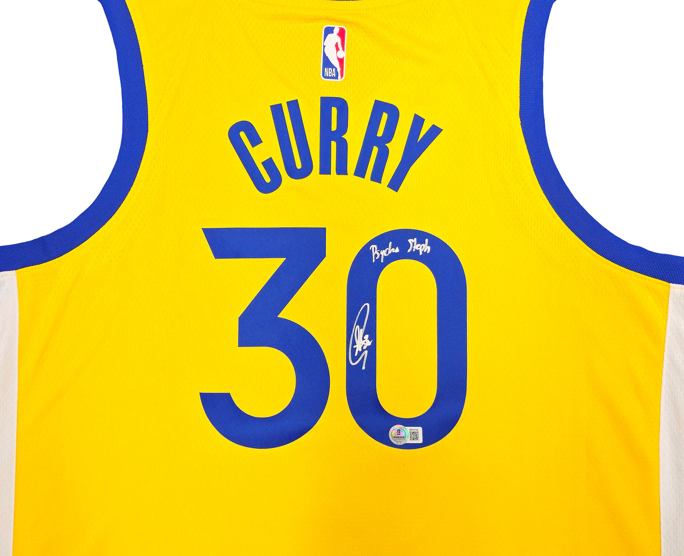 Golden State Warriors Stephen Curry Autographed Yellow Nike Swingman Jersey Size 48 "Psycho Steph" Beckett BAS QR Stock #234963