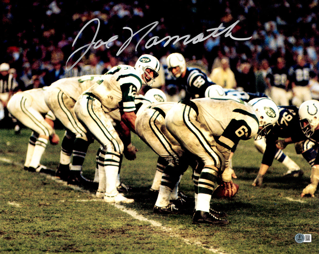 Joe Namath Autographed 16x20 Photo New York Jets Beckett BAS Witness Stock #235427