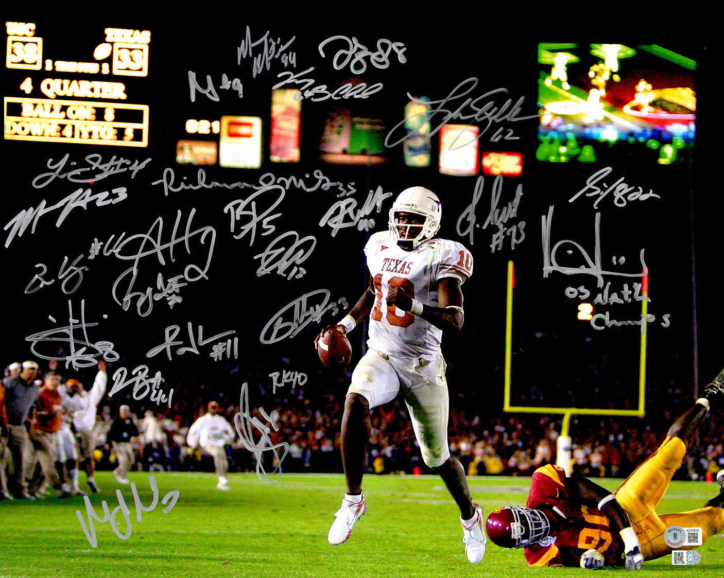 2005 CFB National Champions Texas Longhorns Autographed 16x20 Photo With 24 Signatures Including Vince Young Beckett BAS QR Stock #234968