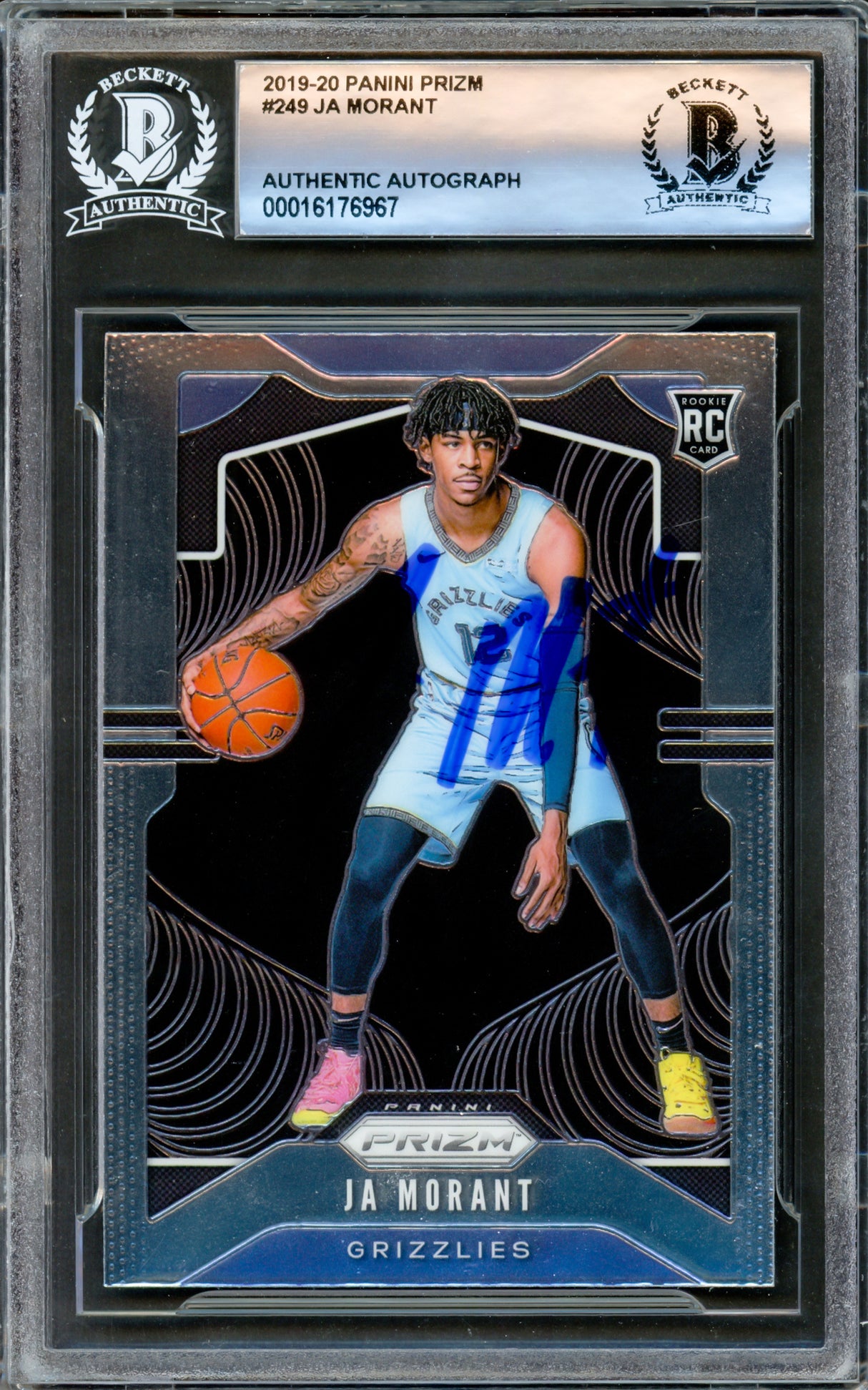 Ja Morant Autographed 2019-20 Panini Prizm Rookie Card #249 Memphis Grizzlies Beckett BAS Stock #221207