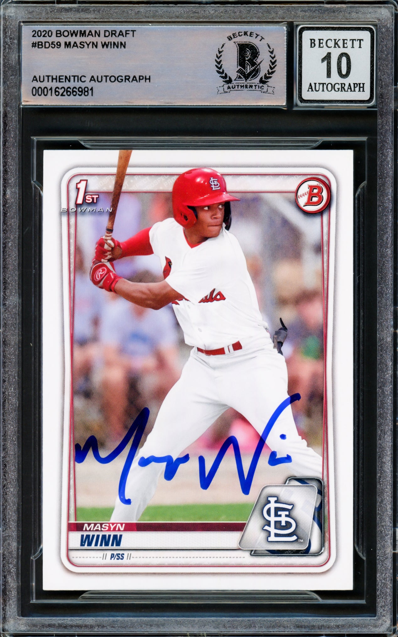 Masyn Winn Autographed 2020 Bowman Draft Rookie Card #BD-59 St. Louis Cardinals Auto Grade Gem Mint 10 Beckett BAS Stock #221315