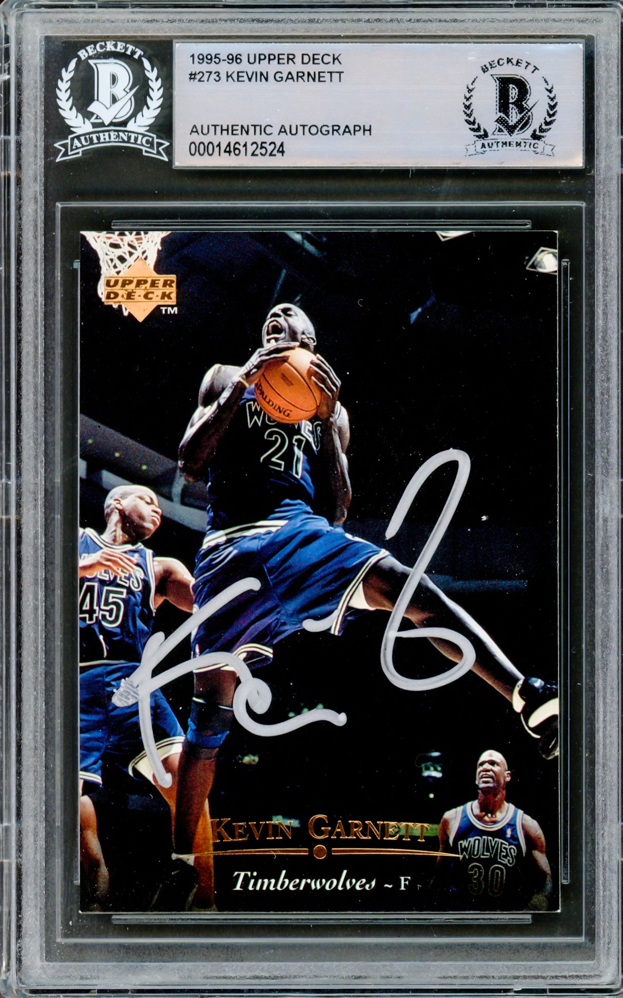 Kevin Garnett Autographed 1995-96 Upper Deck Rookie Card #273 Minnesota Timberwolves Beckett BAS #14612524