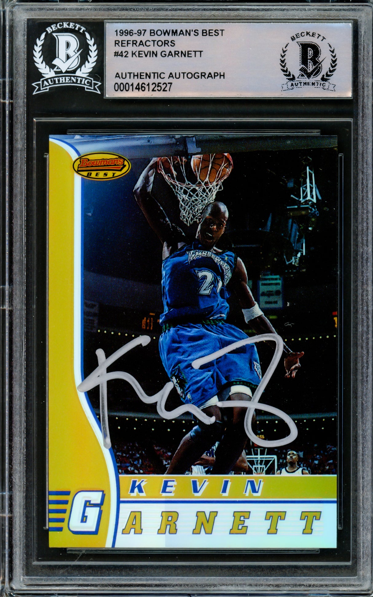 Kevin Garnett Autographed 1996-97 Bowman's Best Refractor Card #42 Minnesota Timberwolves Beckett BAS #14612527