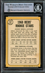 Johnny Bench Autographed 1968 Topps Rookie Card #247 Cincinnati Reds (Off Condition) Beckett BAS #14862517