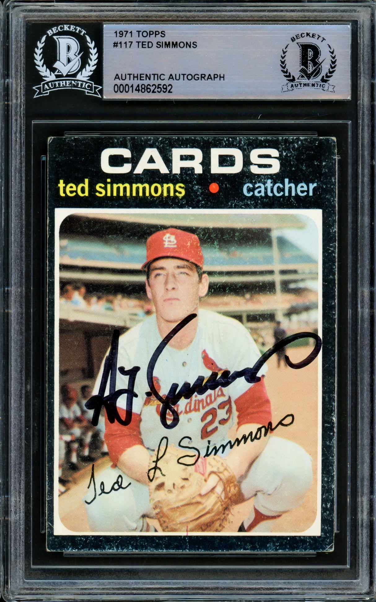 Ted Simmons Autographed 1971 Topps Rookie Card #117 St. Louis Cardinals Beckett BAS #14862592