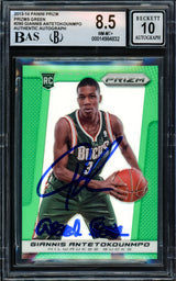 Giannis Antetokounmpo Autographed 2013-14 Panini Prizm Green Rookie Card #290 Milwaukee Bucks BGS 8.5 Auto Grade Gem Mint 10 "Greek Freak" Beckett BAS #14984832