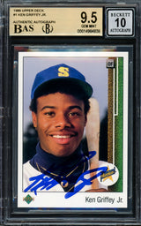 Ken Griffey Jr. Autographed 1989 Upper Deck Rookie Card #1 Seattle Mariners BGS 9.5 Auto Grade Gem Mint 10 Beckett BAS #14984838