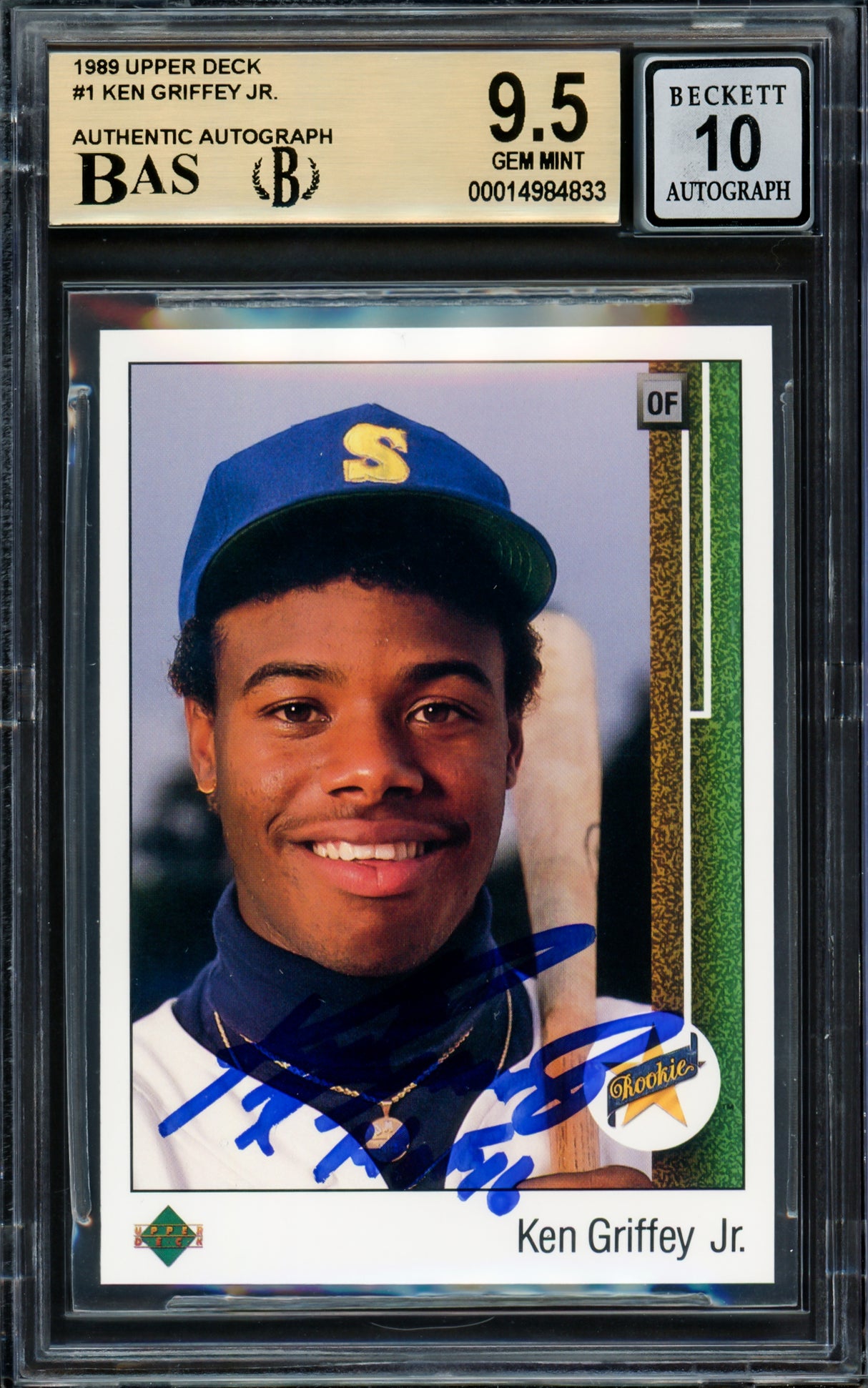 Ken Griffey Jr. Autographed 1989 Upper Deck Rookie Card #1 Seattle Mariners BGS 9.5 Auto Grade Gem Mint 10 "HOF 16" Beckett BAS #14984833