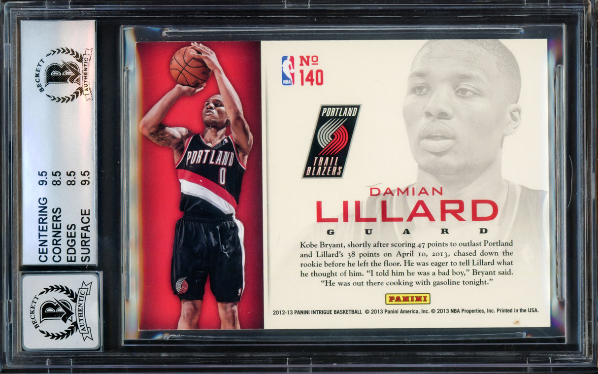 Damian Lillard Autographed 2012-13 Panini Intrigue Intriguing Players Gold Rookie Card #140 Portland Trail Blazers BGS 8.5 Auto Grade Gem Mint 10 #7/10 Beckett BAS #14323943