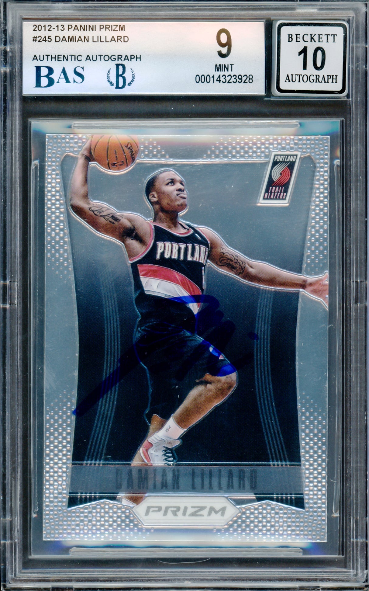 Damian Lillard Autographed 2012-13 Panini Prizm Rookie Card #245 Portland Trail Blazers BGS 9 Auto Grade Gem Mint 10 Beckett BAS #14323928