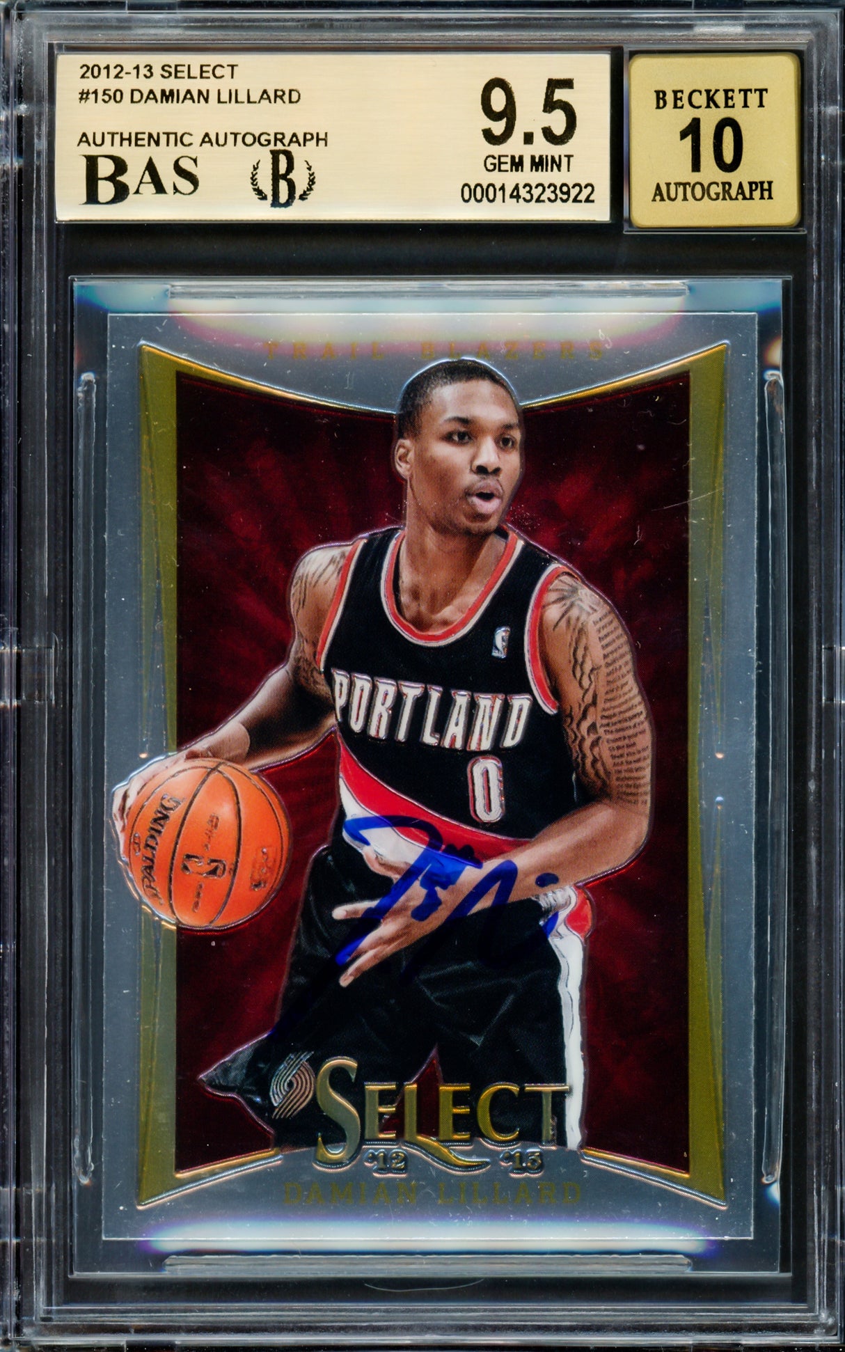 Damian Lillard Autographed 2012-13 Panini Select Rookie Card #150 Portland Trail Blazers BGS 9.5 Auto Grade Gem Mint 10 Beckett BAS #14323922