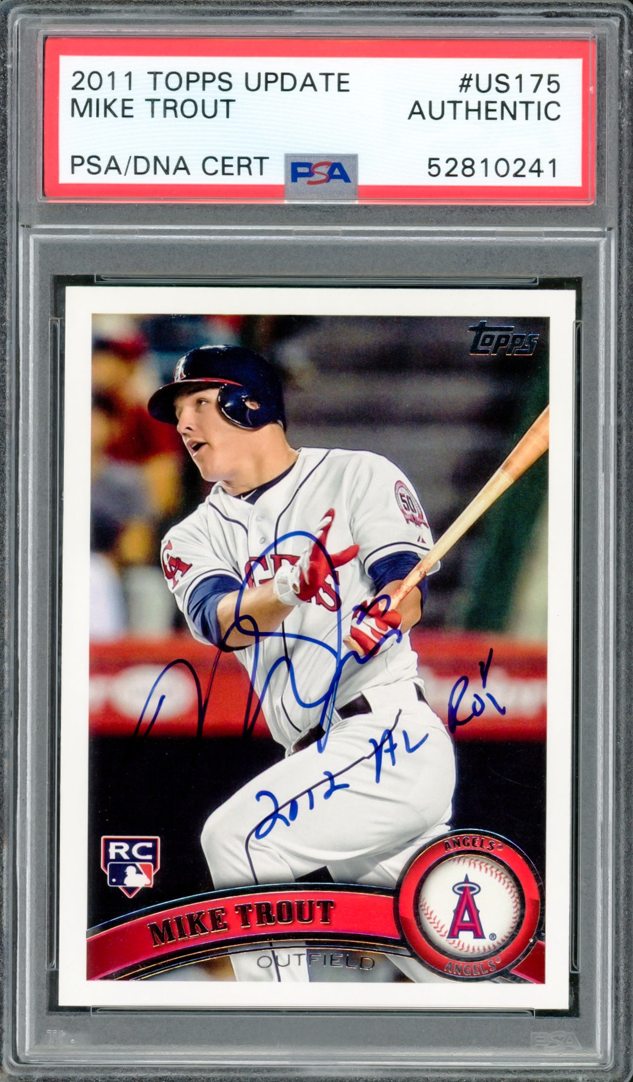 Mike Trout Autographed 2011 Topps Update Rookie Card #US175 Los Angeles Angels "2012 AL ROY" PSA/DNA #52810241