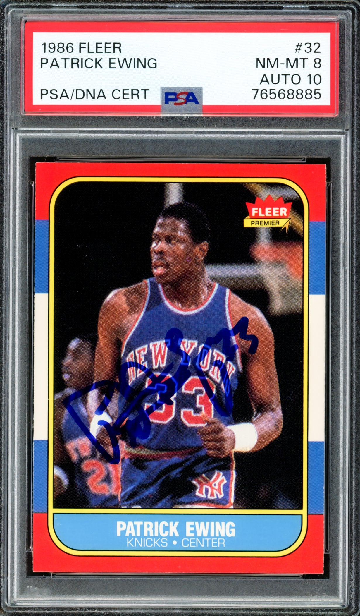 Patrick Ewing Autographed 1986-87 Fleer Rookie Card #32 New York Knicks PSA 8 Auto Grade Gem Mint 10 PSA/DNA #76568885