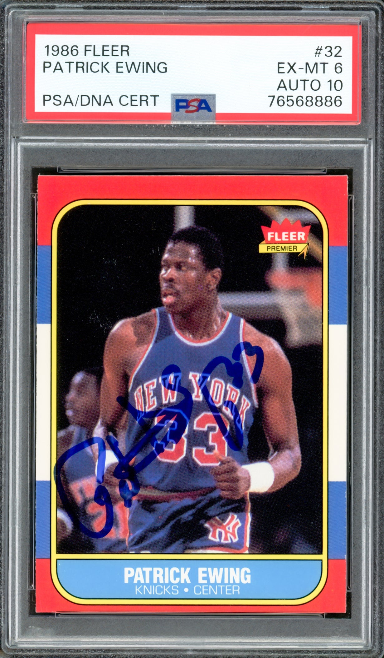 Patrick Ewing Autographed 1986-87 Fleer Rookie Card #32 New York Knicks PSA 6 Auto Grade Gem Mint 10 PSA/DNA #76568886