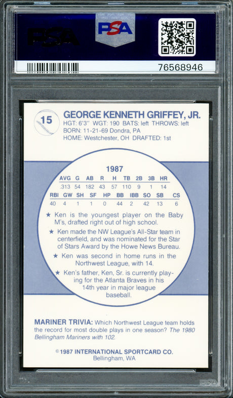 Ken Griffey Jr. Autographed 1987 Bellingham Mariners Rookie Card #15 PSA 8 Auto Grade Gem Mint 10 PSA/DNA #76568946