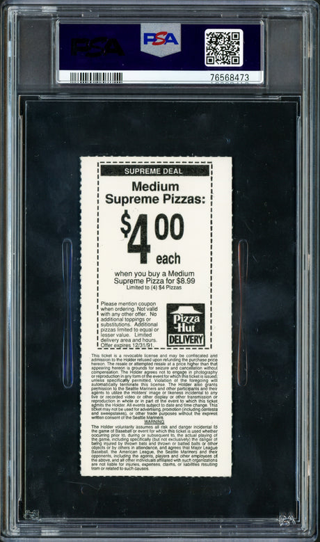 Ken Griffey Jr. Autographed April 9th, 1991 Home Run HR Ticket Stub Seattle Mariners PSA 5 Auto Grade Gem Mint 10 "4/5 HR" PSA/DNA #76568473