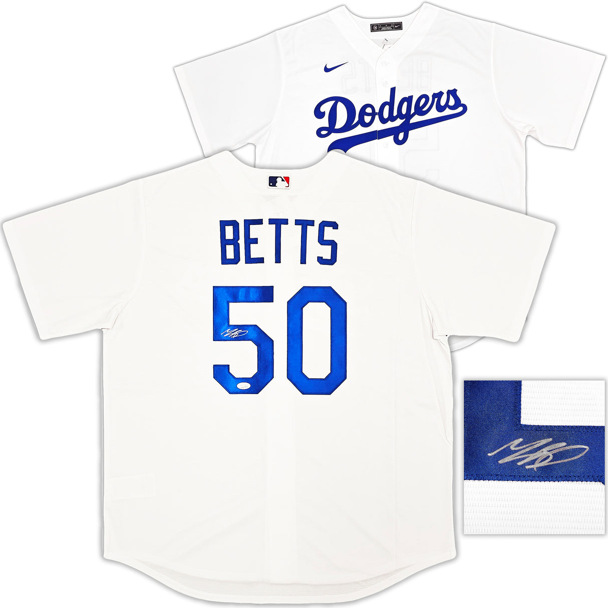 Los Angeles Dodgers Mookie Betts Autographed White Nike Jersey Size XL JSA Stock #221300