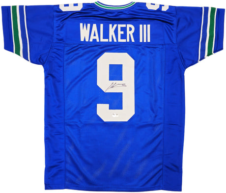 Seattle Seahawks Kenneth Walker III Autographed Blue Throwback Jersey Beckett BAS Witness Stock #235710