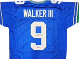 Seattle Seahawks Kenneth Walker III Autographed Blue Throwback Jersey Beckett BAS Witness Stock #235710