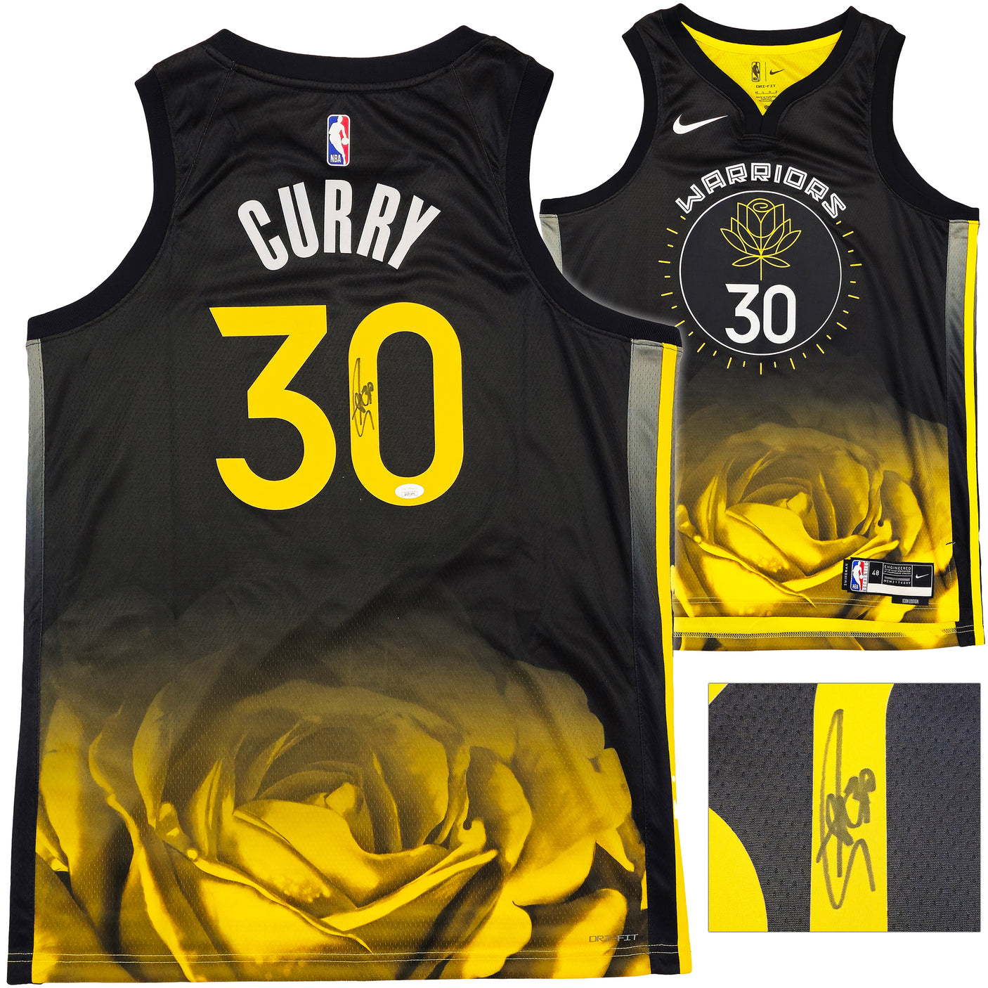 Golden State Warriors Stephen Curry Autographed Black Nike Swingman Icon Edition Jersey Size 48 JSA Stock #235684