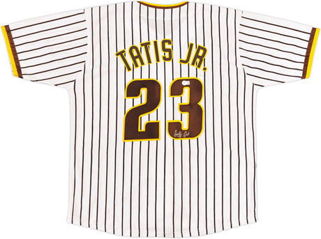 San Diego Padres Fernando Tatis Jr. Autographed White Pinstripes Jersey Beckett BAS Witness Stock #235724