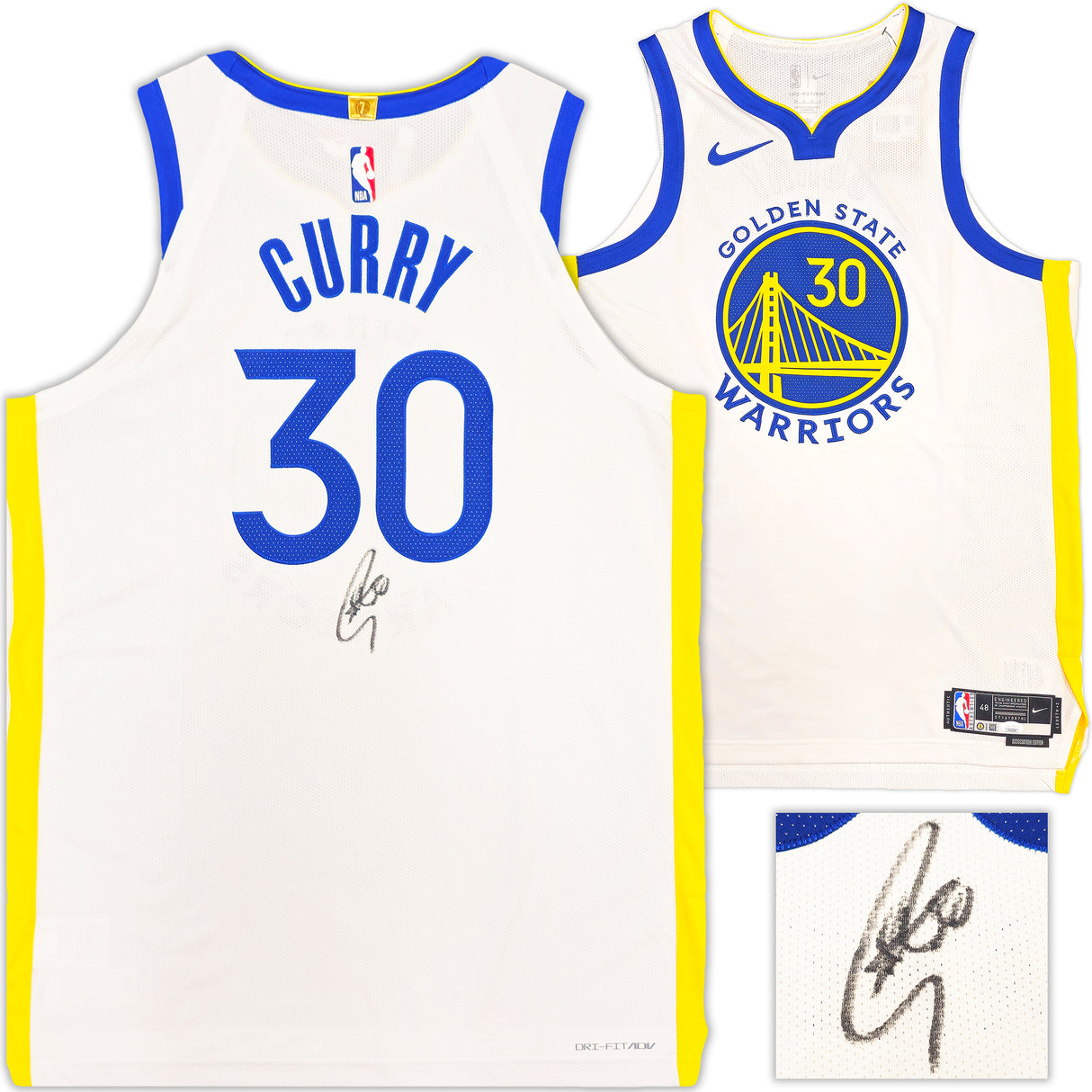 Golden State Warriors Stephen Curry Autographed White Nike Authentic Association Edition Jersey Size 48 JSA Stock #235679