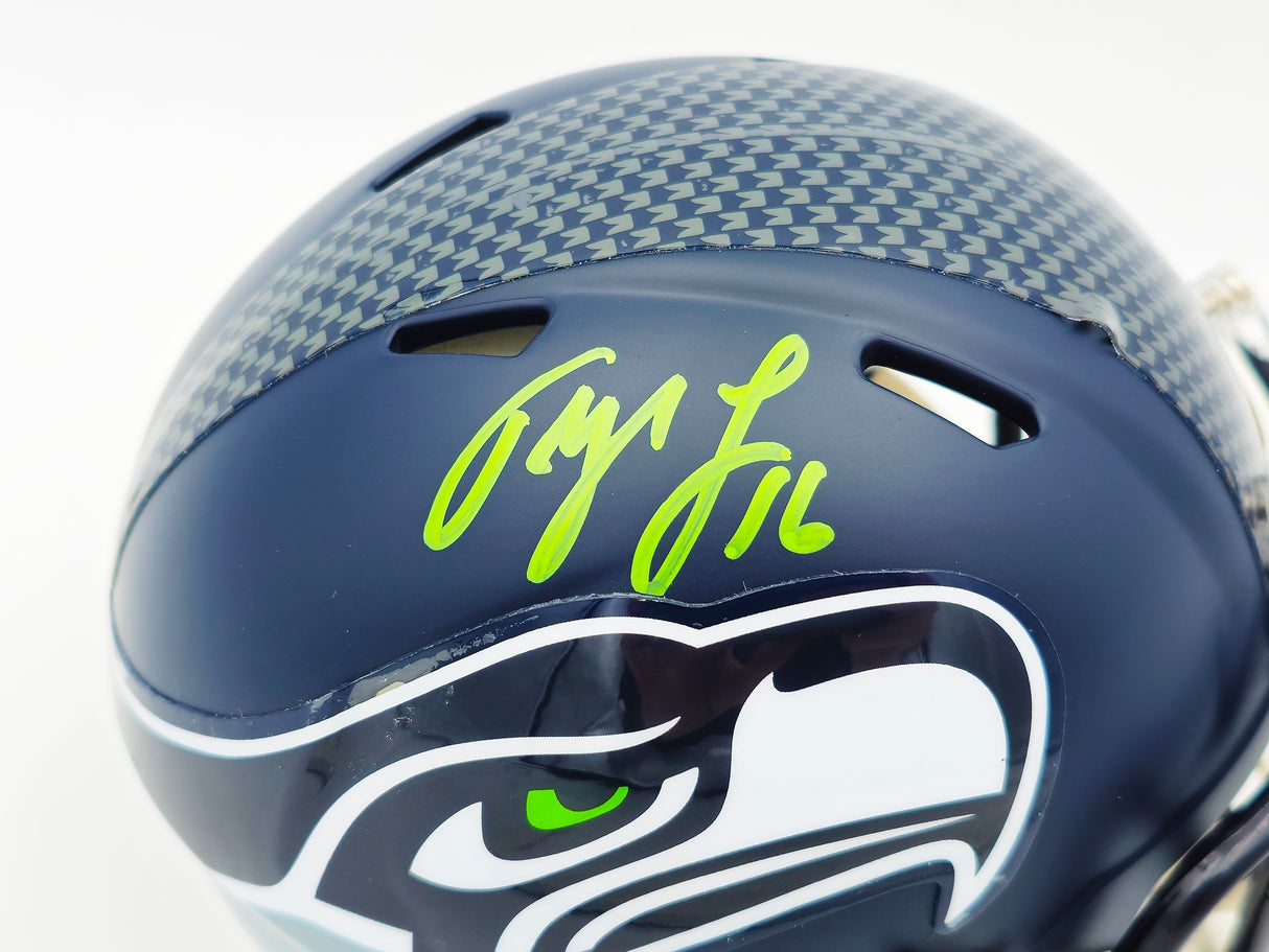 Tyler Lockett Autographed Seattle Seahawks Blue Speed Mini Helmet MCS Holo Stock #236387