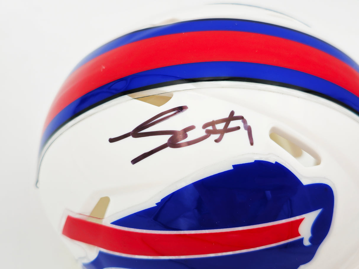 James Cook Autographed Buffalo Bills White Speed Mini Helmet Beckett BAS Witness Stock #236176