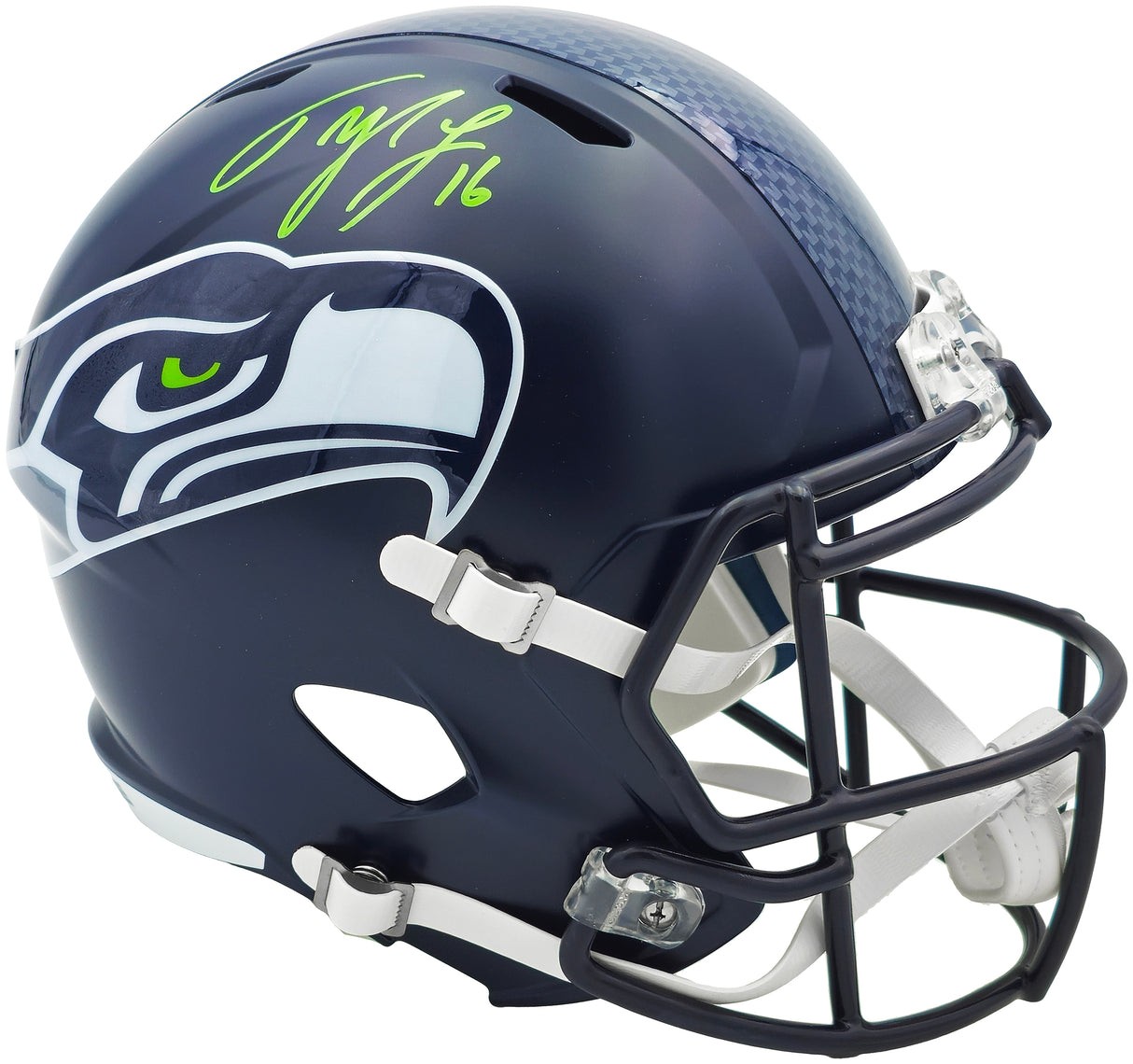 Tyler Lockett Autographed Seattle Seahawks Blue Full Size Speed Replica Helmet MCS Holo Stock #236376