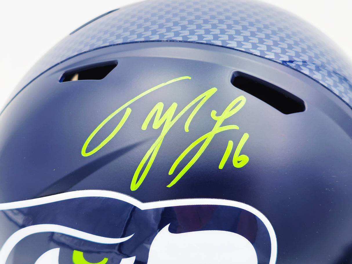 Tyler Lockett Autographed Seattle Seahawks Blue Full Size Speed Replica Helmet MCS Holo Stock #236376