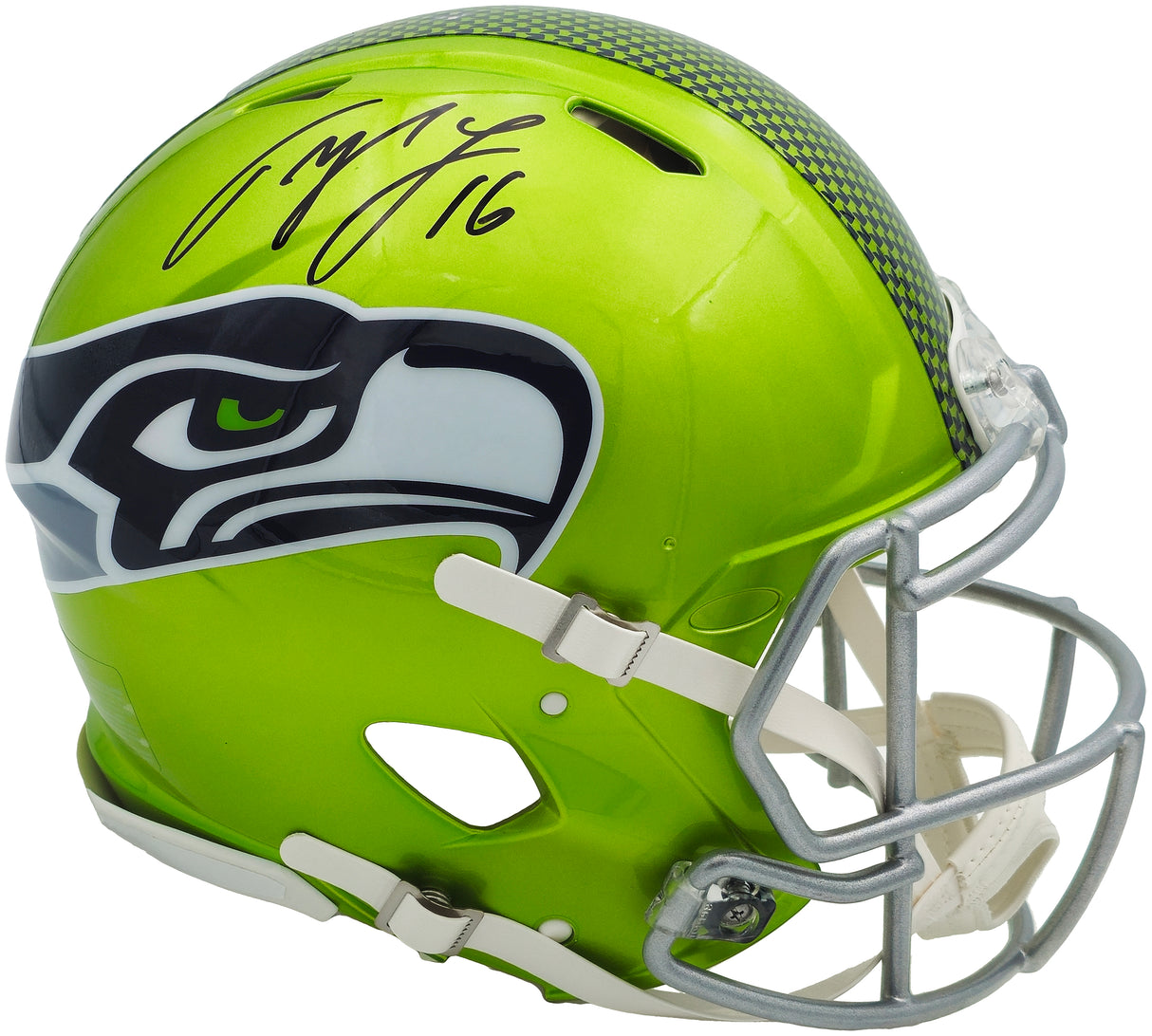 Tyler Lockett Autographed Seattle Seahawks Flash Green Full Size Speed Authentic Helmet MCS Holo Stock #236380