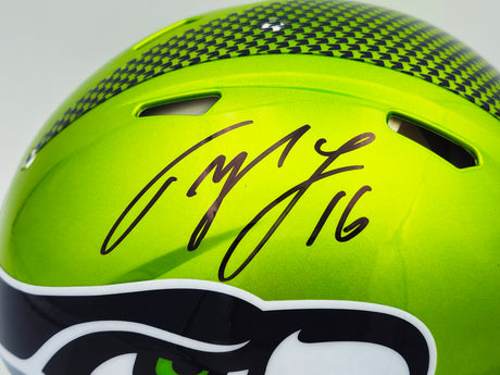 Tyler Lockett Autographed Seattle Seahawks Flash Green Full Size Speed Authentic Helmet MCS Holo Stock #236380