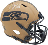 Tyler Lockett Autographed Seattle Seahawks Camo Brown 2023 Salute to Service Full Size Speed Replica Helmet MCS Holo Stock #236384