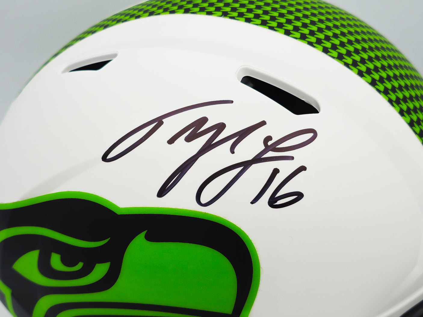 Tyler Lockett Autographed Seattle Seahawks Lunar Eclipse White Full Size Speed Authentic Helmet MCS Holo Stock #236381