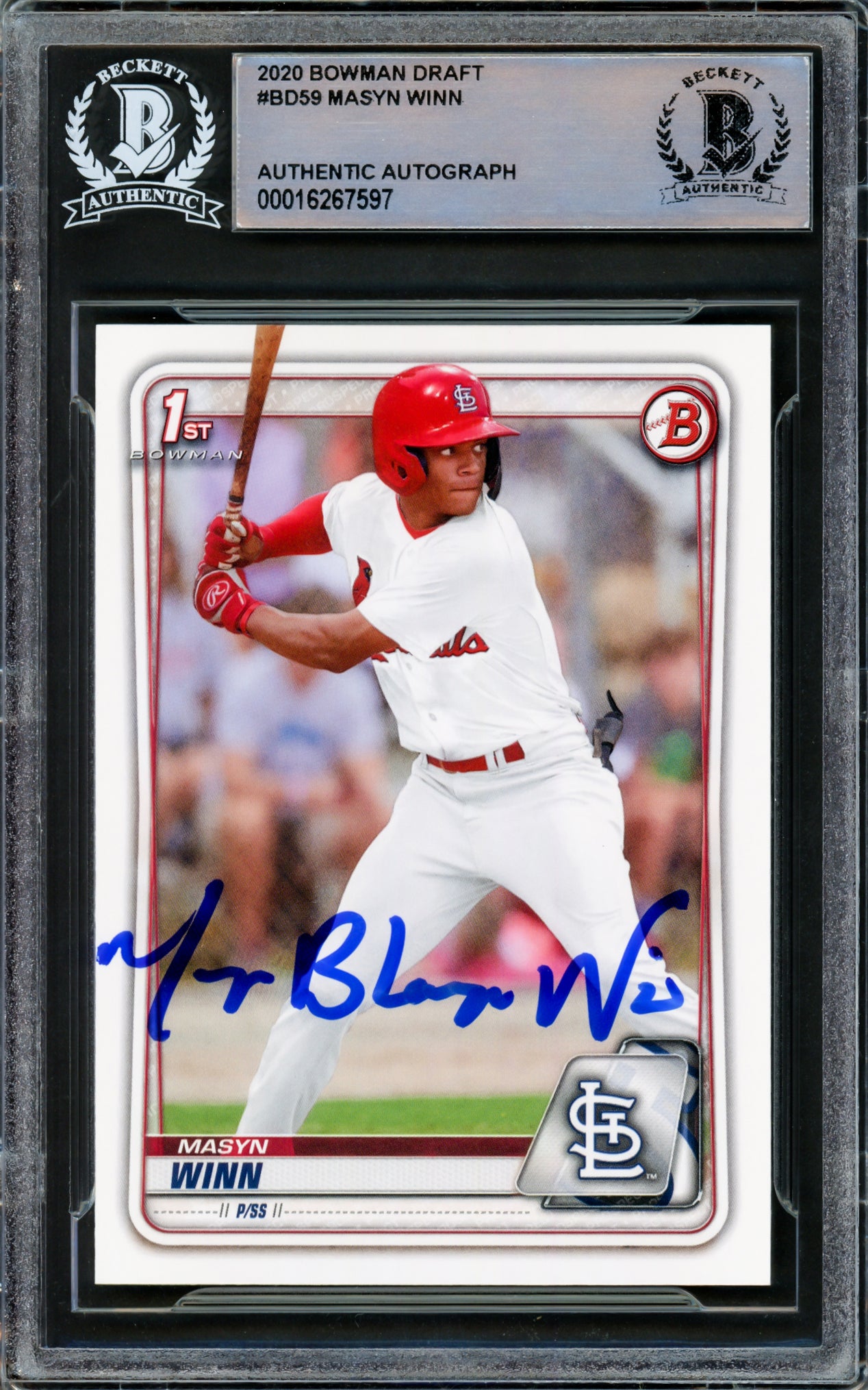 Masyn Winn Autographed 2020 Bowman Draft Rookie Card #BD-59 St. Louis Cardinals Full Name Beckett BAS Stock #221547