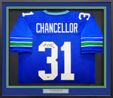 Seattle Seahawks Kam Chancellor Autographed Framed Blue Throwback Jersey MCS Holo Stock #235666