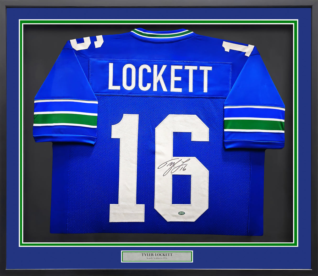 Seattle Seahawks Tyler Lockett Autographed Framed Blue Throwback Jersey MCS Holo Stock #235667