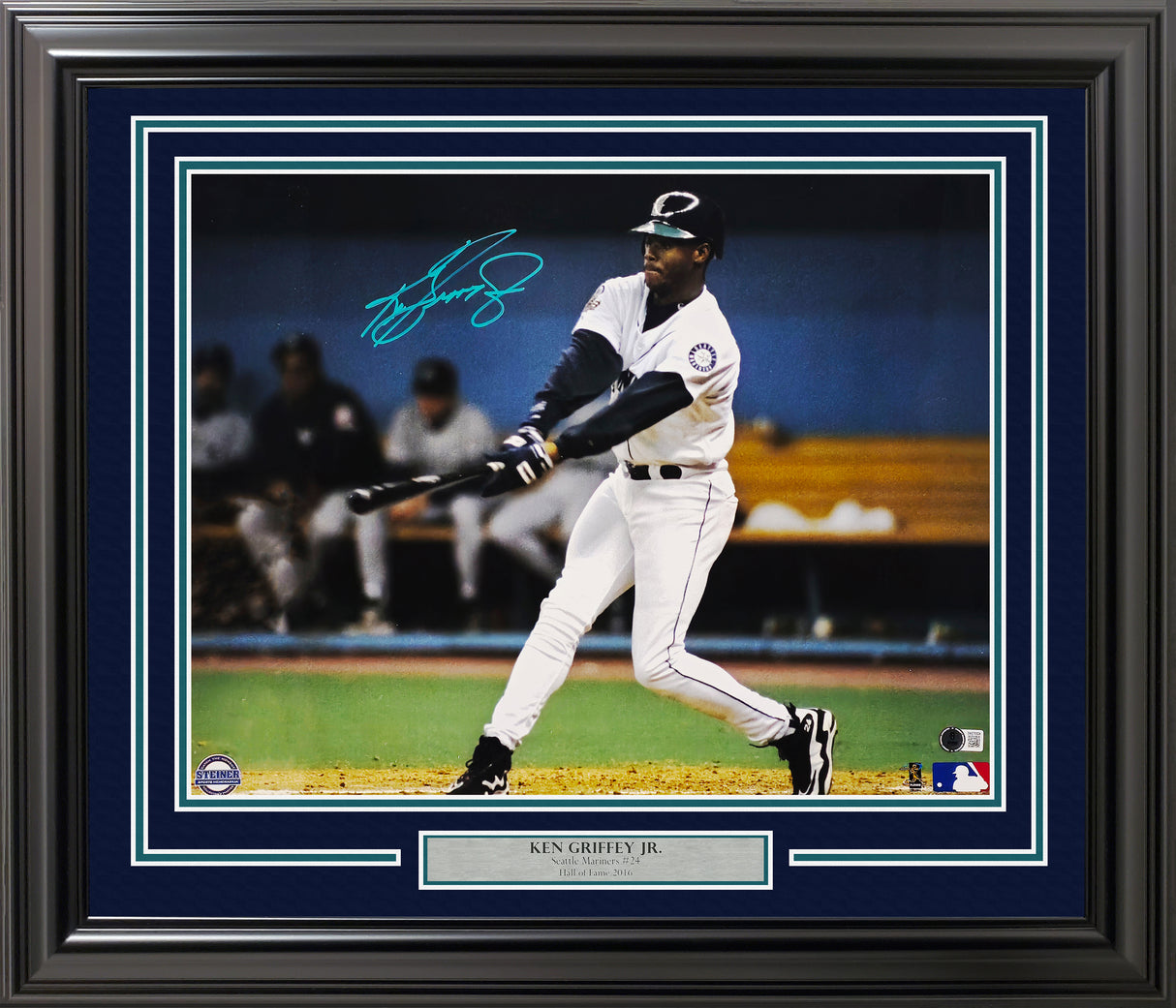 Ken Griffey Jr. Autographed Framed 16x20 Photo Seattle Mariners Swing Beckett BAS QR Stock #235662