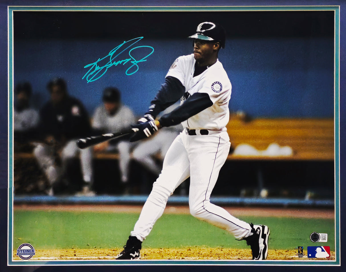 Ken Griffey Jr. Autographed Framed 16x20 Photo Seattle Mariners Swing Beckett BAS QR Stock #235662