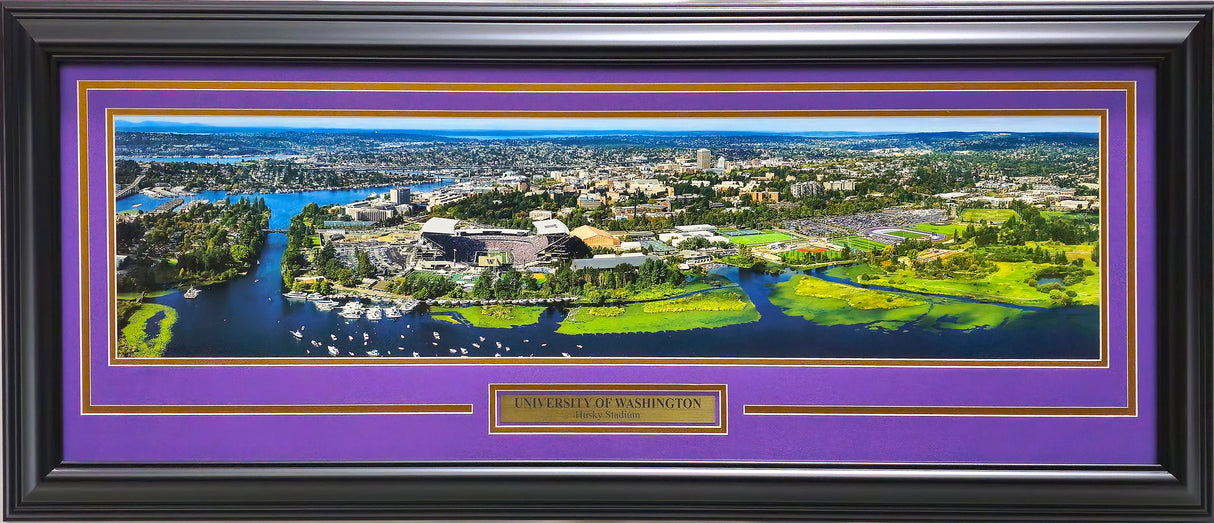 Unsigned Framed 12x36 Panoramic Photo Washington Huskies View of City/Stadium Stock #235671