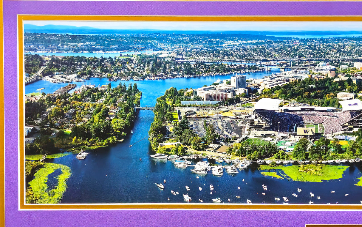 Unsigned Framed 12x36 Panoramic Photo Washington Huskies View of City/Stadium Stock #235671