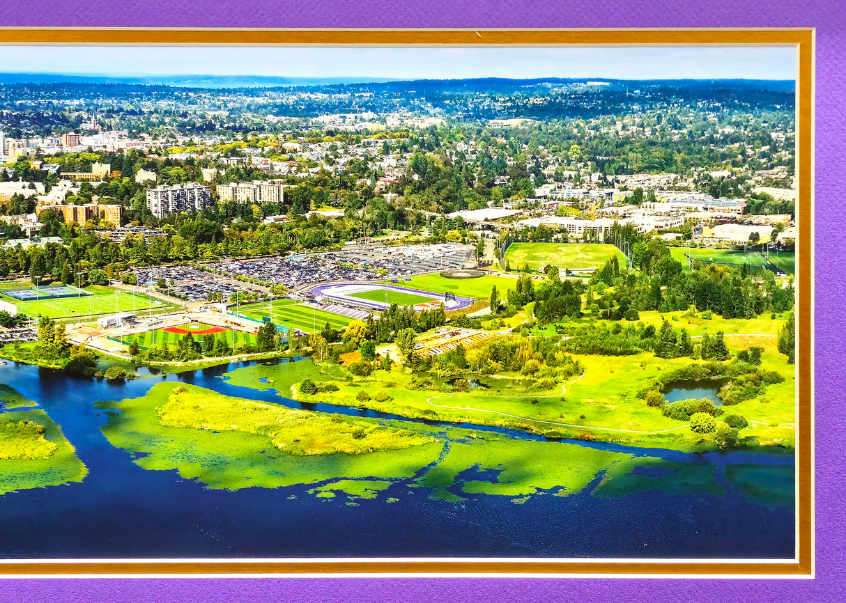 Unsigned Framed 12x36 Panoramic Photo Washington Huskies View of City/Stadium Stock #235671