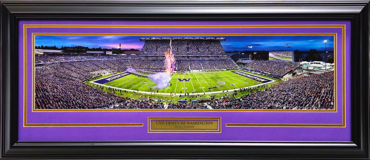 Unsigned Framed 12x36 Panoramic Photo Washington Huskies Night Game Stock #235672