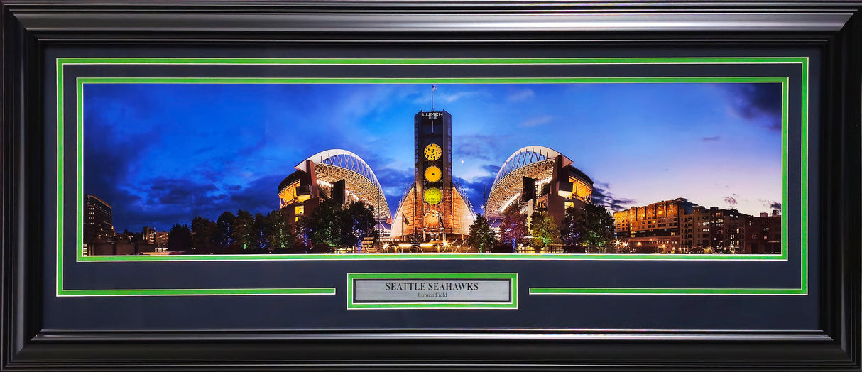 Unsigned Framed 12x36 Panoramic Photo Seattle Seahawks Seattle Night Shot Stock #235676