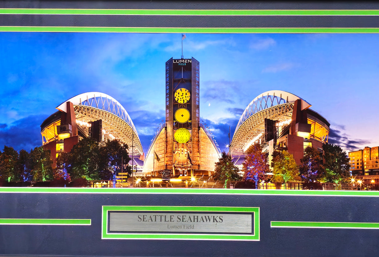 Unsigned Framed 12x36 Panoramic Photo Seattle Seahawks Seattle Night Shot Stock #235676