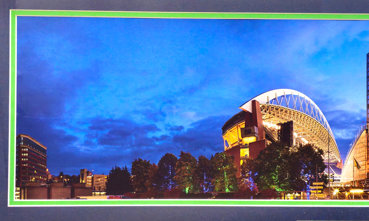 Unsigned Framed 12x36 Panoramic Photo Seattle Seahawks Seattle Night Shot Stock #235676