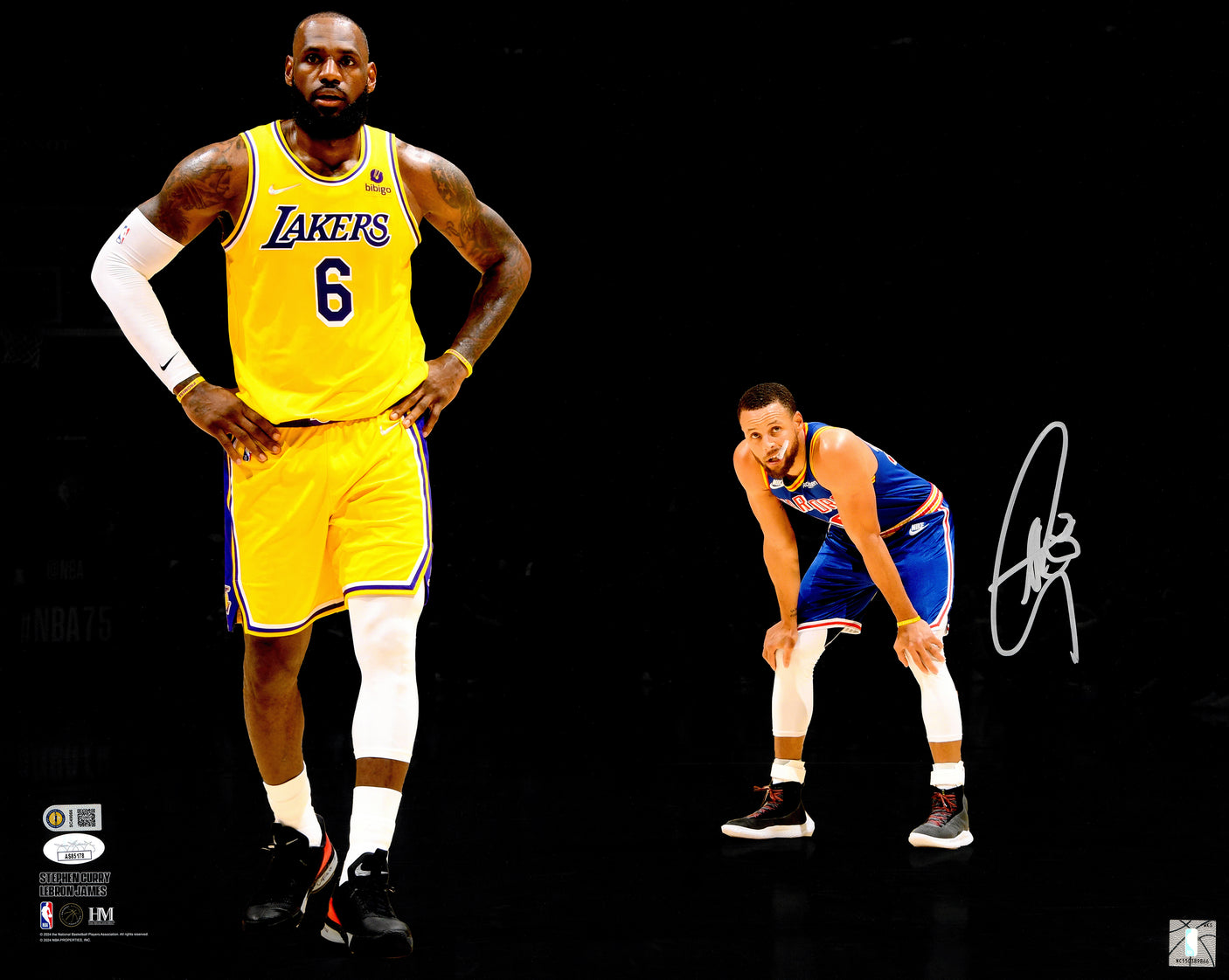 Stephen Curry Autographed 16x20 Photo Golden State Warriors With LeBron James JSA Stock #235689